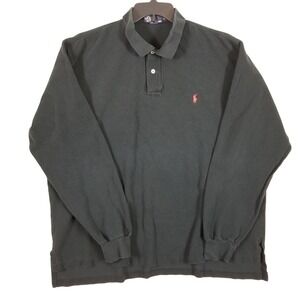 Polo Ralph Lauren Mens XXL Long Sleeve Polo Shirt Black Cotton Pique Red Pony